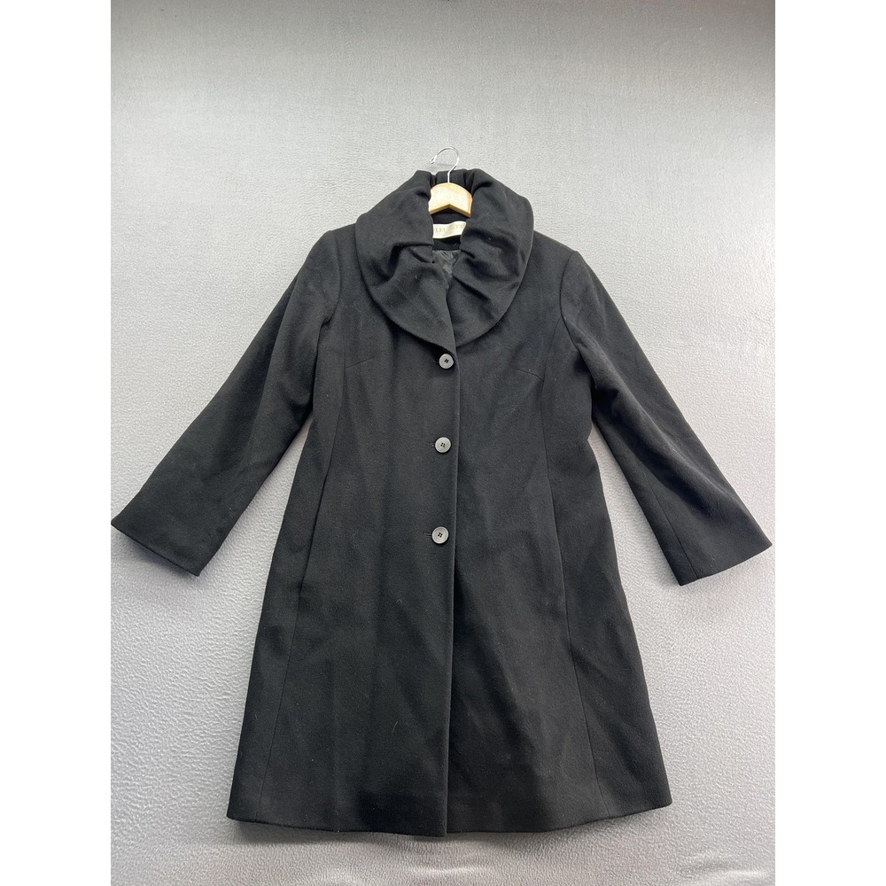 Fleurette Coat Womens Large Black Wool Shawl Collar A-Line Loro Piana Fabric